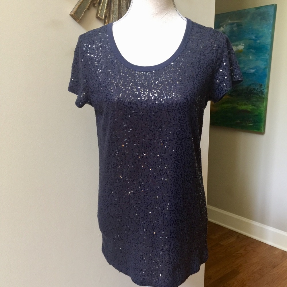 DKNY Navy Sequined Top